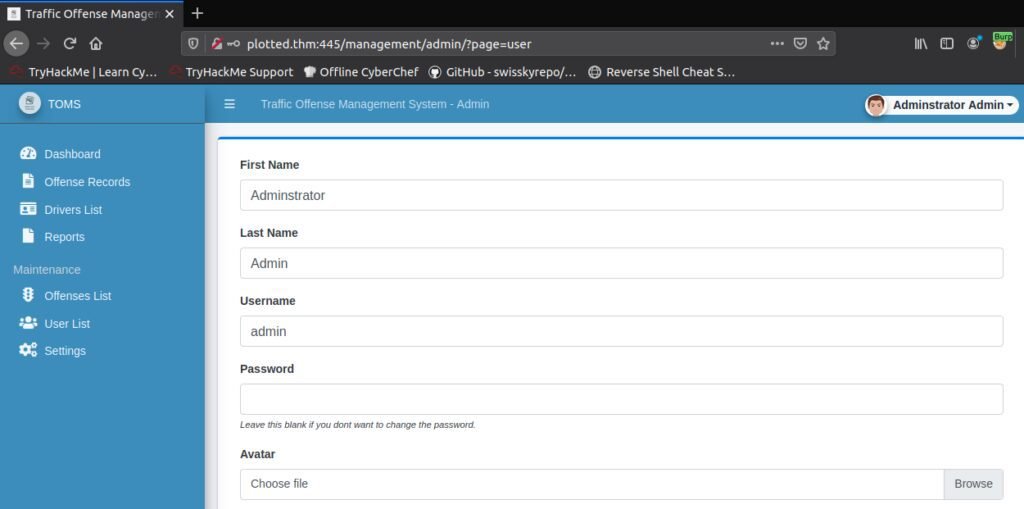 Plotted-TMS: Complete TryHackMe walkthrough 33 profile page